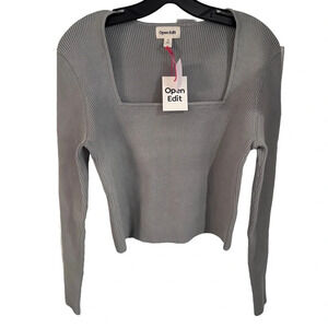 NWT Open Edit Women’s Square Neck Ribbed Sweater Green Sz XL